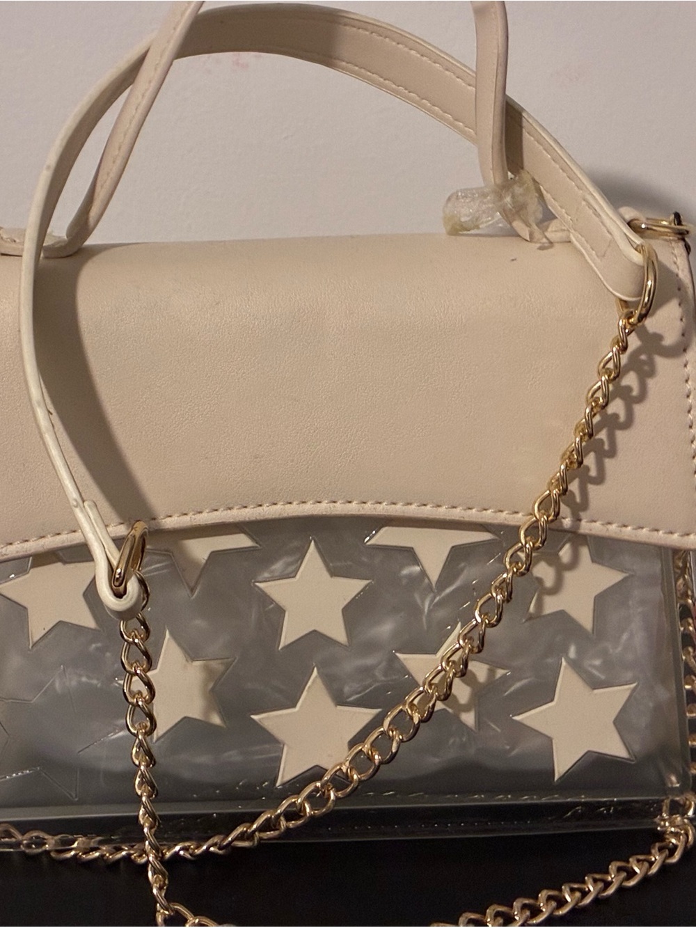 Cream Star Accent Top-Handle Crossbody Bag